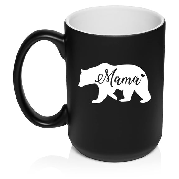 Mama Bear Mom Mother Ceramic Coffee Mug Tea Cup Gift (15oz Matte Black)