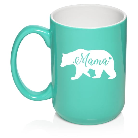 Mama Bear Mom Mother Ceramic Coffee Mug Tea Cup Gift (15oz Teal)