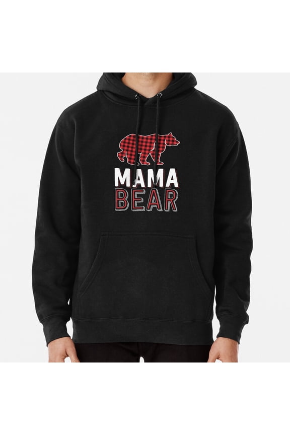 Mama Bear Mom Red Buffalo Plaid Matching Family Christmas Pajama Top Hoodie Shirt for Men & Women, up to Size 5XL