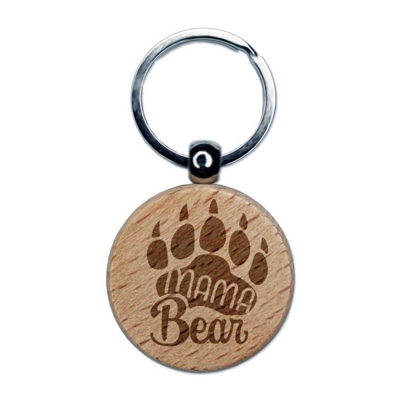 Mama Bear Mother's Day Paw Family Round Keychain Charm Tag - Engraved Wood
