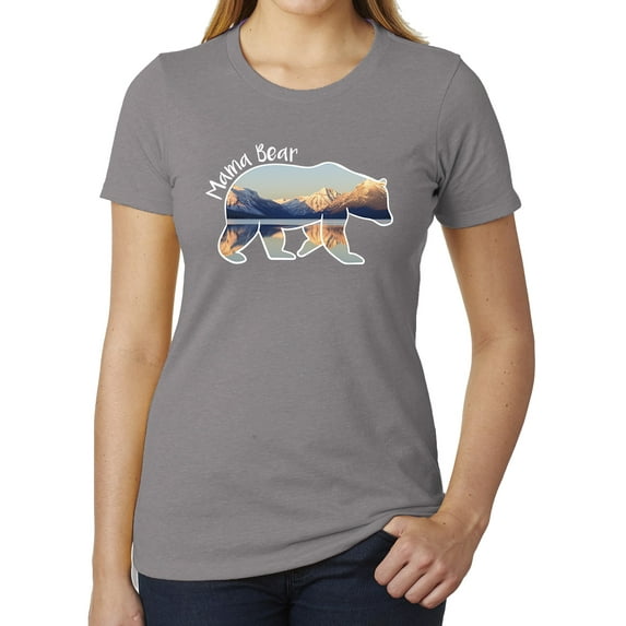 Mama Bear Mountain, Woman's Graphic T-shirts- Cute Mom shirts - Heather Grey MH200WMOM S2 XS