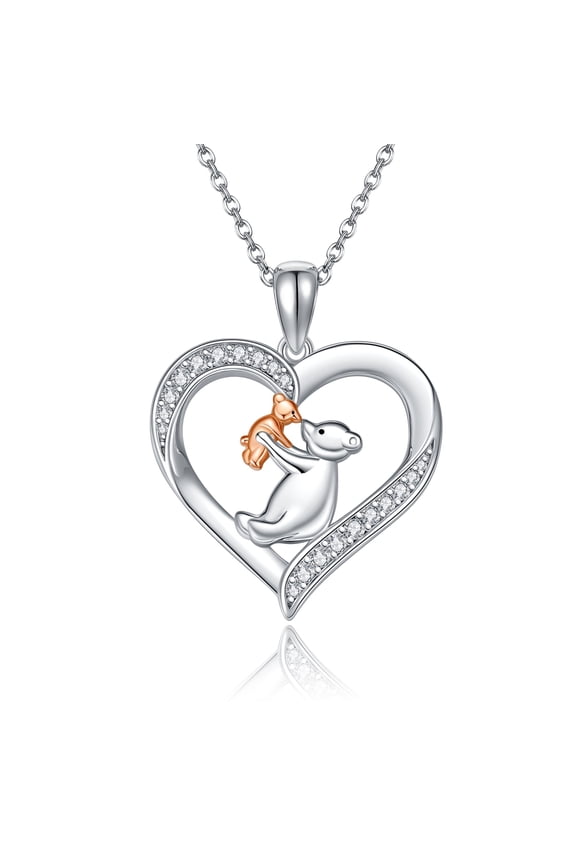 Mama Bear Necklace 925 Sterling Silver Heart Bear Pendant Jewelry Gift for Mom Women Mothers Day Birthday