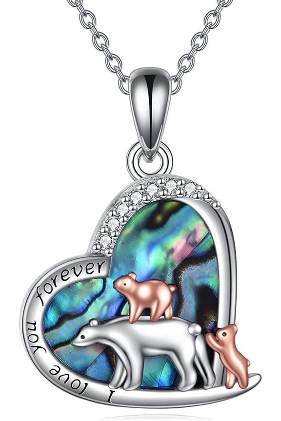 Mama Bear Necklace Sterling Silver Mama Bear Pendant with 2 cubs Bear Jewelry Mother's Day Gifts for Women Mom
