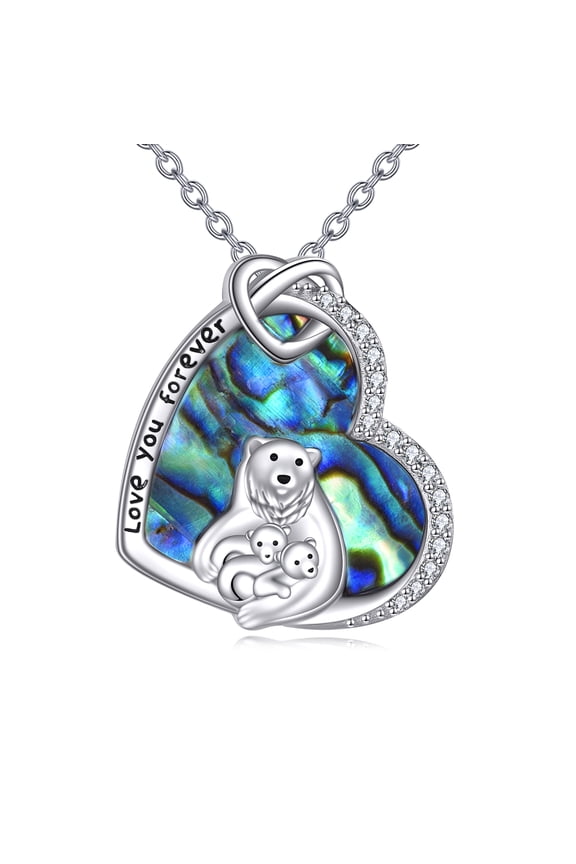 Mama Bear Necklace Sterling Silver Polar Bear Heart Pendant Cute Animal Jewelry Gifts for Women Mom