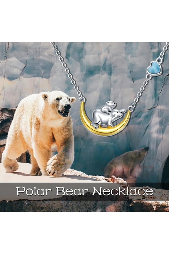 Mama Bear Necklace for Women 925 Sterling Silver Natural Larimar Necklace Polar Bear Pendant Lovely Animal Ladies Bear Jewelry Gifts for Women Mom