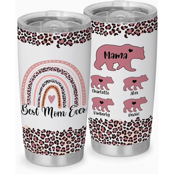 Mama Bear Personalized Tumbler, Mom Tumbler, Mama Bear Cups Stainless Steel 20Oz, Worlds Best Mom Gifts, Mom Cup Personalized Gifts for Mothers Day Birthday from Daughter, Son (1 Piece)