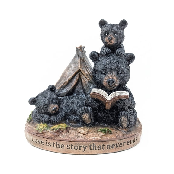 Mama Bear Reading with Cubs Statue Rustic Cabin Woodland Decor Gift for Mom