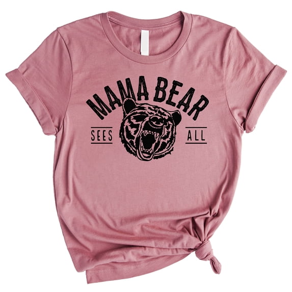 Mama Bear Sees All Shirt for Mom Mother's Day Gift for Mom Gift from Child Black on Mauve Shirt Adult Small
