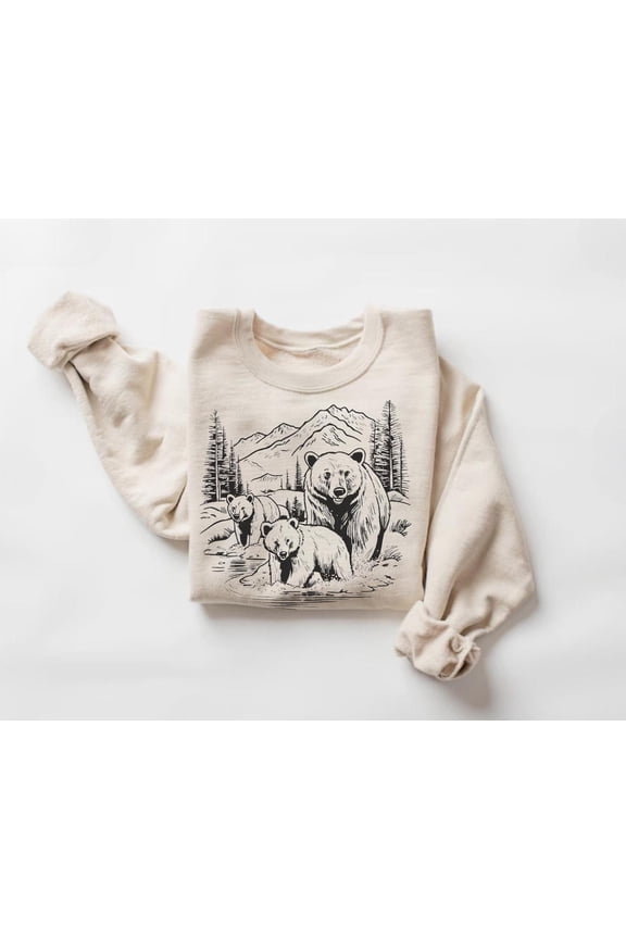 Mama Bear Sweatshirt, Grizzly Bear Crewneck, National Park Sweater, Retro Animal Pullover, Hiking Apparel549 Tshirt All Size S-5XL