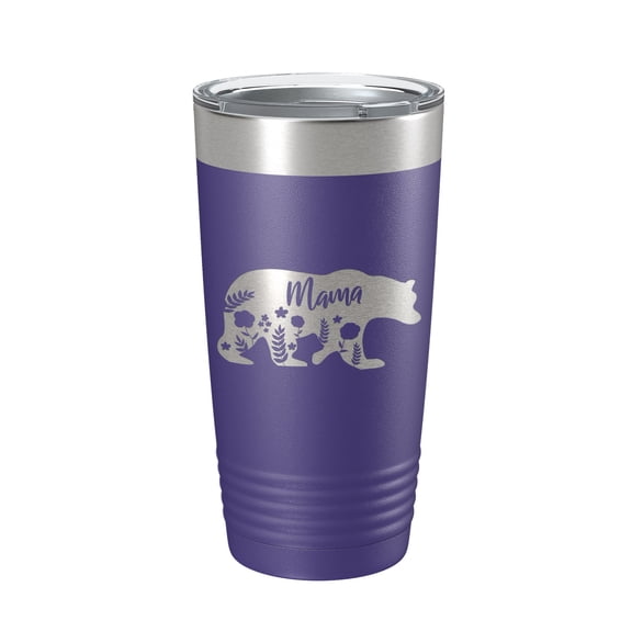 Mama Bear Tumbler Travel Mug Insulated Laser Engraved Coffee Cup Momma Mama Gift Mother's Day Floral 20 oz Purple