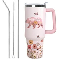Mama Bear Vacuum Insulated Tumbler with Handle, Straw & Leak-Proof Lid - 20oz Travel Mug for Coffee & Water, Gift for Mom Birthday Mothers Day
