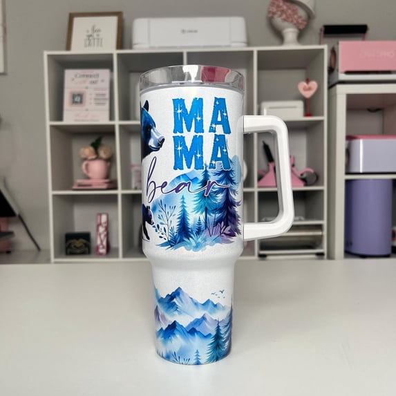 Mama Bear Watercolor Tumbler: 40oz Insulated Mom Quencher