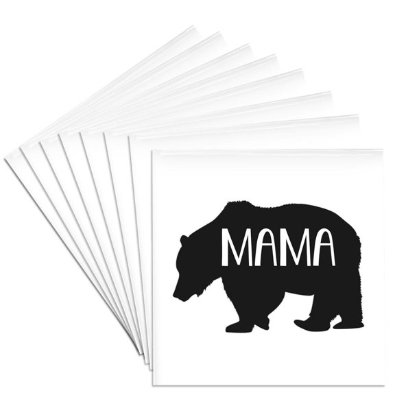 3drose, Mama Bear, White Lettering, Bear Picture, White Background, Set of 8 Ceramic Tile Coasters