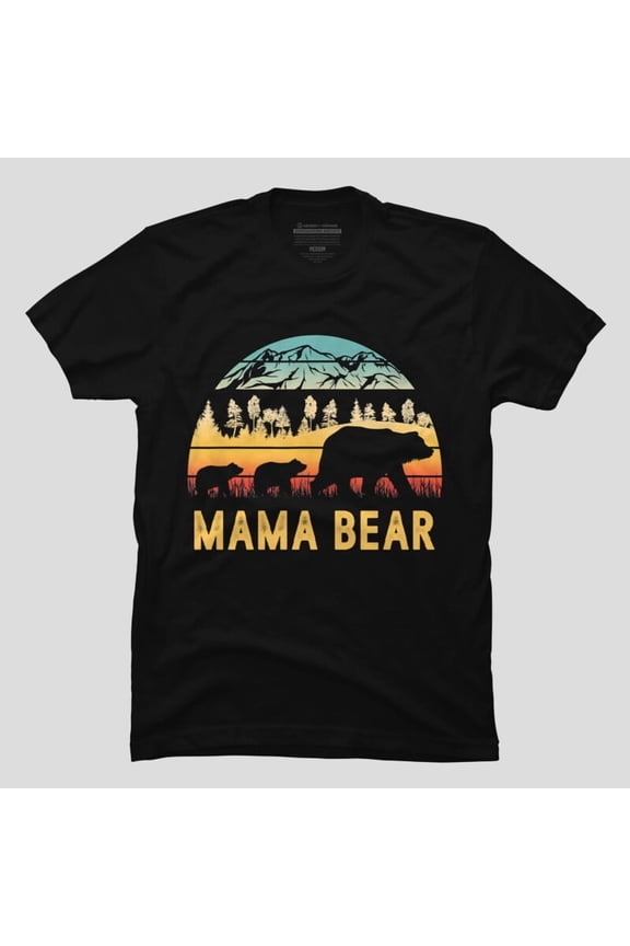 Mama Bear With 2 Cubs Retro Mountains Mother's Day Funny Unisex T-Shirt, Up to Size 5XL