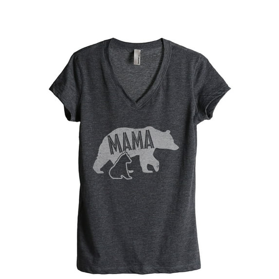 Mama Bear Women's Fashion Relaxed V-Neck T-Shirt Tee Charcoal Grey Large