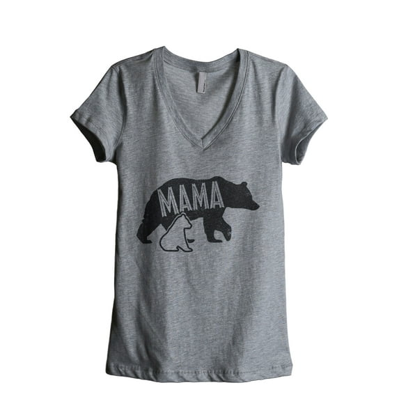 Mama Bear Women's Fashion Relaxed V-Neck T-Shirt Tee Heather Grey Small