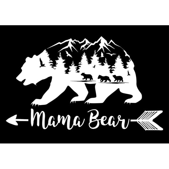 Mama Bear and 3 Cubs Decal - Car, Laptop, Cup, Bear Vinyl Sticker, Nature Bear, Mountain Bear