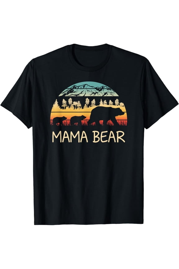 Mama Bear with 2 Cubs Shirt Retro Mountains Mother's Day