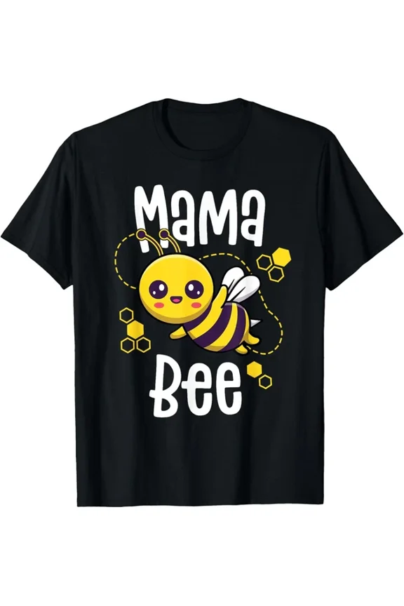 Mama Bee Cute Bumblebee Graphic Tee Women's Retro Honey Bee Mother's Day Gift Short Sleeve T-Shirt