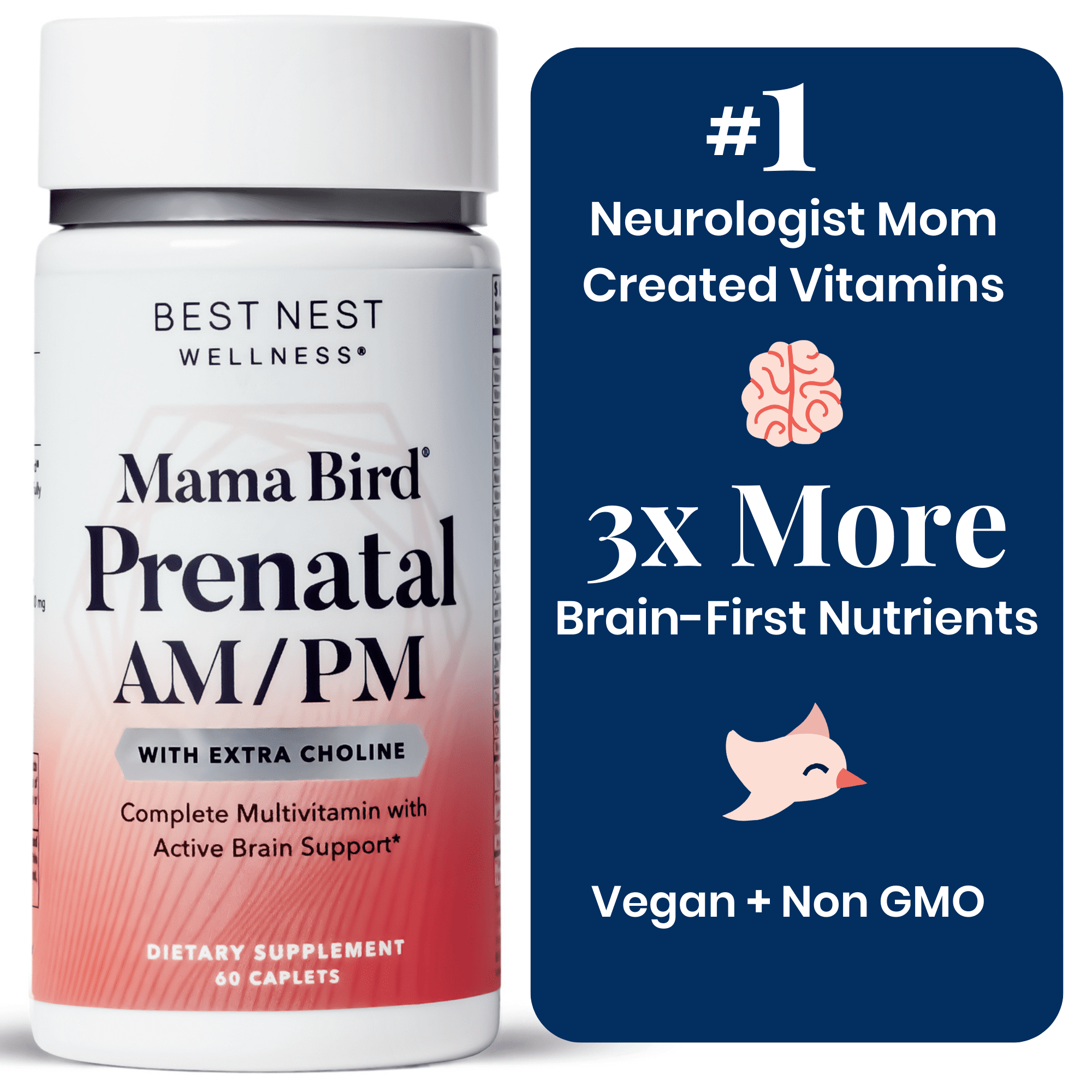 Mama Bird Prenatal AM/PM Multi+ Vitamins, Methylfolate, Organic, Vegan, Best Nest Wellness, 60
