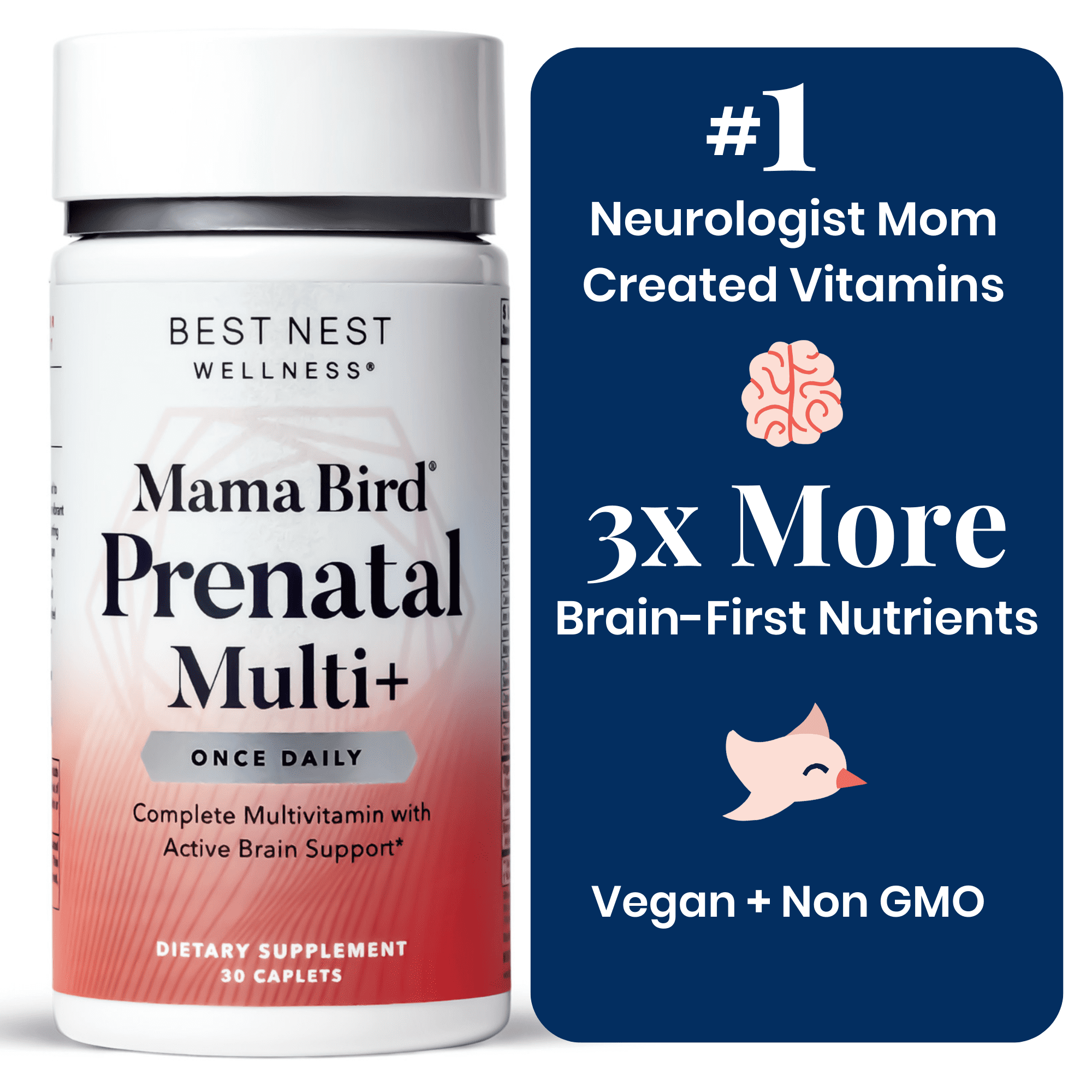 Mama Bird Prenatal Multi+ Vitamins, Methylfolate, B12, Organic, Vegan