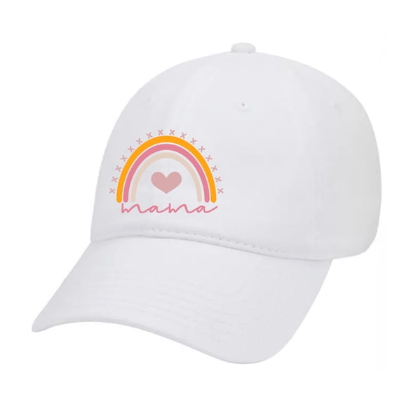Mama Boho Rainbow Mother's Day Script Embroidered Twill Baseball Cap Hat with Adjustable Metal Buckle Back-White