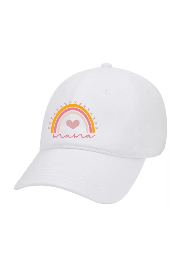 Mama Boho Rainbow Mother's Day Script Embroidered Twill Baseball Cap Hat with Adjustable Metal Buckle Back-White