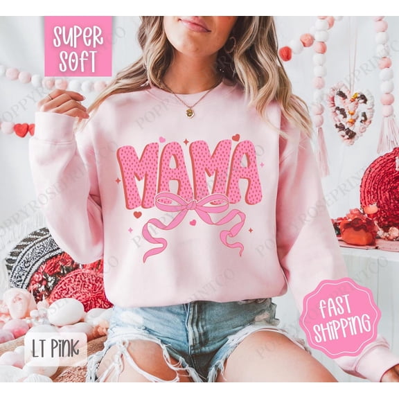 Mama Bow Sweatshirt, Valentine's Day Crewneck, Valentine Women's Sweater, Coquette Valentine Mom Sweatshirt, for Mom All Size S-5Xl