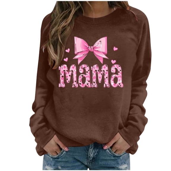 Mama Bright Graphic Sweatshirt Women Long Sleeve Sequin Graphic Shirts Cute Mom Crewneck Pullover Tops