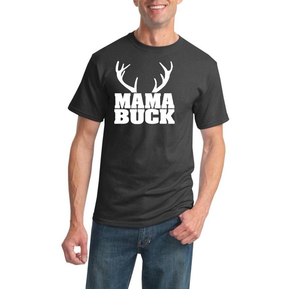 Mama Buck | Mens Fashion Graphic T-Shirt, Charcoal, Large