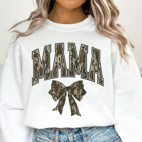 Mama Camo Coquette Bow Sweatshirt, Old School Camo Hunting Pullover, Girls Camo Bow Hunting Shirt