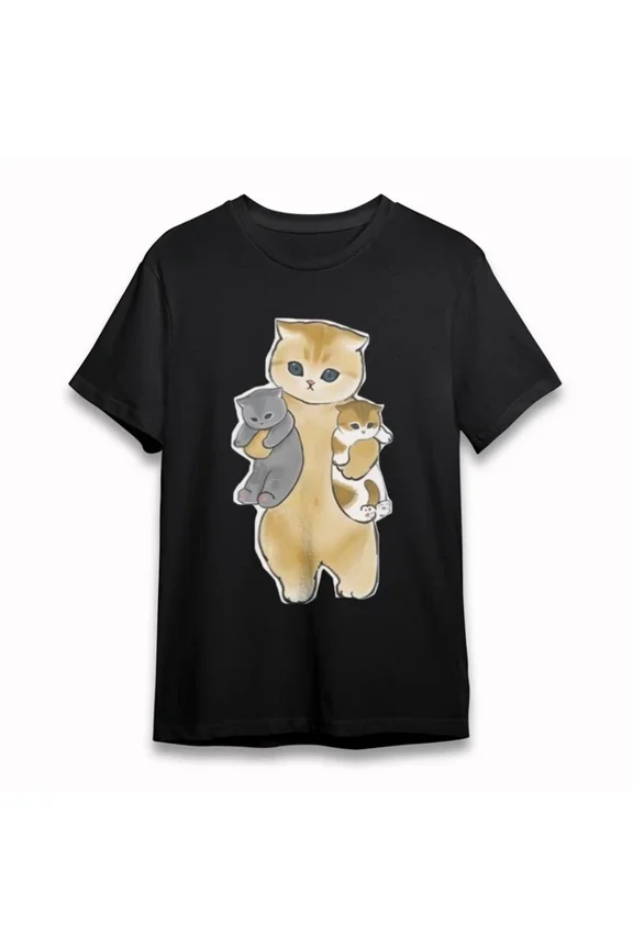 Mama Cat Holding Grey And Tabby Kittens Tee