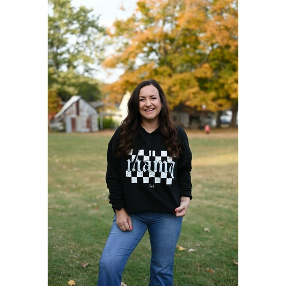 Mama Checkered Black Crop Hoodie