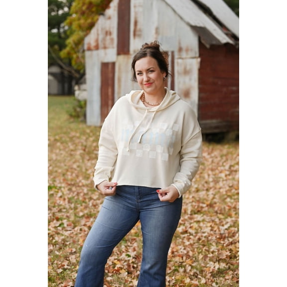 Mama Checkered Bone Crop Hoodie