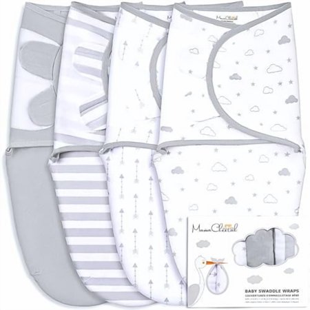 Mama Cheetah 4-Pack Baby Swaddle Sack, Organic Cotton Swaddle Blanket, Adjustable Swaddle Sleep Sacks, Easy Swaddles for Boy Girl 0-3 Month, Baby Essentials, Grey
