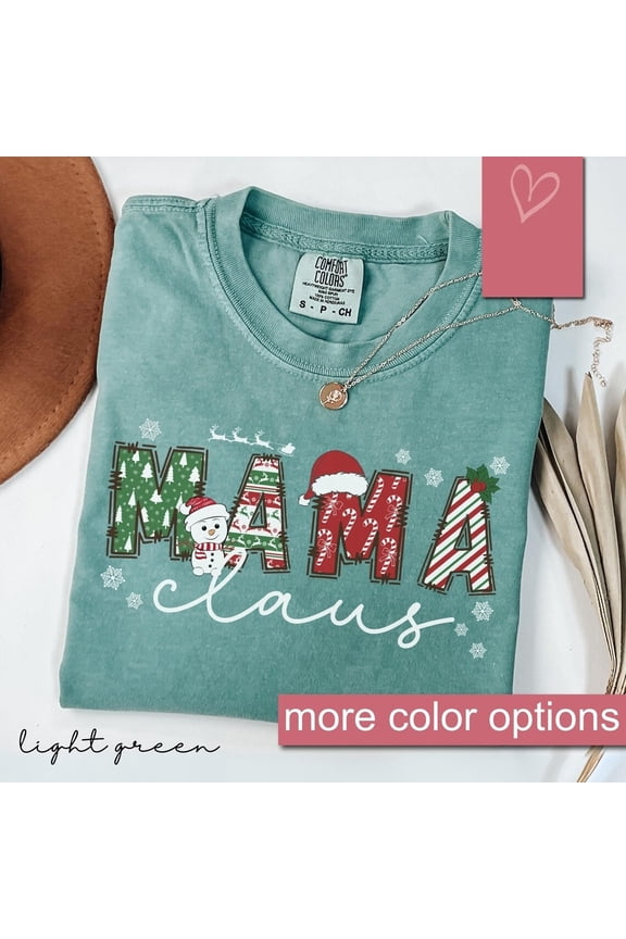 Mama Christmas Comfort Colors T-Shirt – Merry Mama Claus Tee – Holiday Family Shirt Gift for Mom