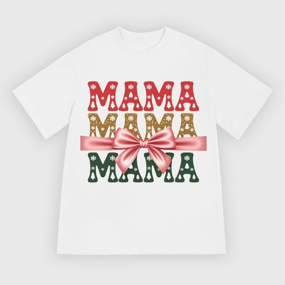 Mama Christmas T-Shirt, Cute Holiday Bow and Snowflake Tee, Festive Xmas Graphic Shirt for Moms
