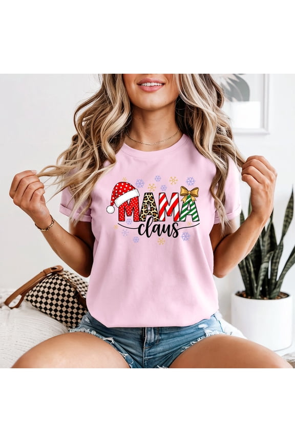 Mama Claus Womens T-Shirt Festive Family Tee