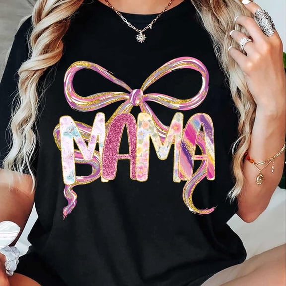 Mama Coquette Bow Shirt, Cute Floral Glitter Mom Tee, Trendy Fall Graphic T-Shirt, Stylish Outfit for Women, Mothers Day Gift, Brushstroke TSHIRT All Size S-5XL