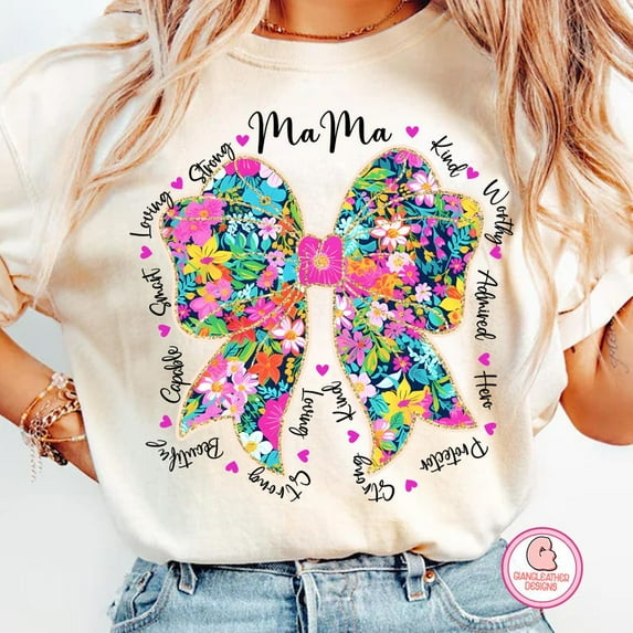 Mama Coquette Bow T-Shirt, Preppy Floral Mama Tee, Retro Mom Graphic Shirt, Mother’s Day Gift T-Shirt, Cute Mama Tee
