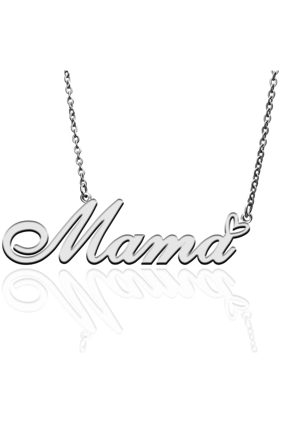 Mama Custom Name Necklace Customized Personalized Plated Name Necklace for Mother Daughter Friendship Women Valentine's Day Christmas Birthday New Year Silver
