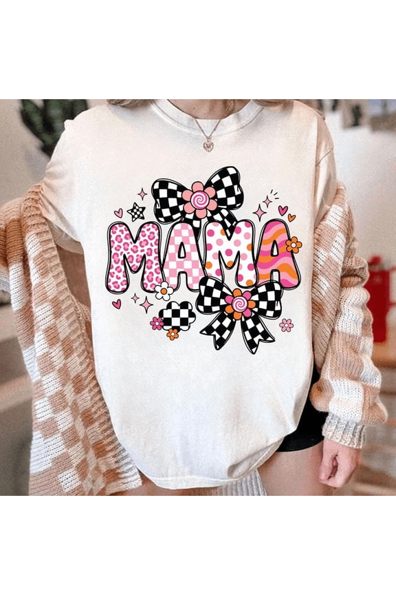 Mama Cute Bow & Pattern Mix Graphic Tee