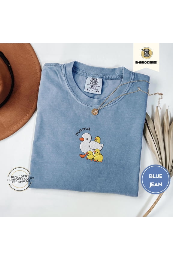 Mama Duck and Ducklings Embroidered Tee, Cute Cottagecore Duck Shirt, Wholesome Nature Lover Gift, Cozy Spring Animal Tee