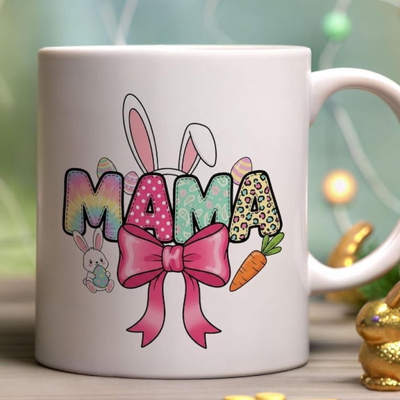 Mama Easter Mug, Cute Bunny Coffee and Tea Cup, Easter Gift for Mom, Pastel Spring Ceramic Mug, Easter Basket Stuffer Idea