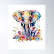 Mama Elephant And Baby Elephant Poster Wall Art, Modern Wall Decor For Living Room Bedroom, 8x12 UNFRAMED
