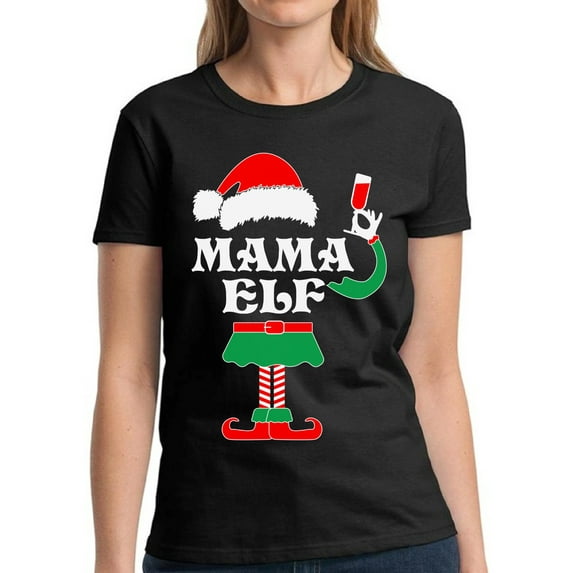 Mama Elf Family Christmas Women T-shirt Ladies Shirt - S M L XL 2XL 3XL Xmas Graphic Tee - Christmas Holiday Gift Cotton T-Shirt for Hers