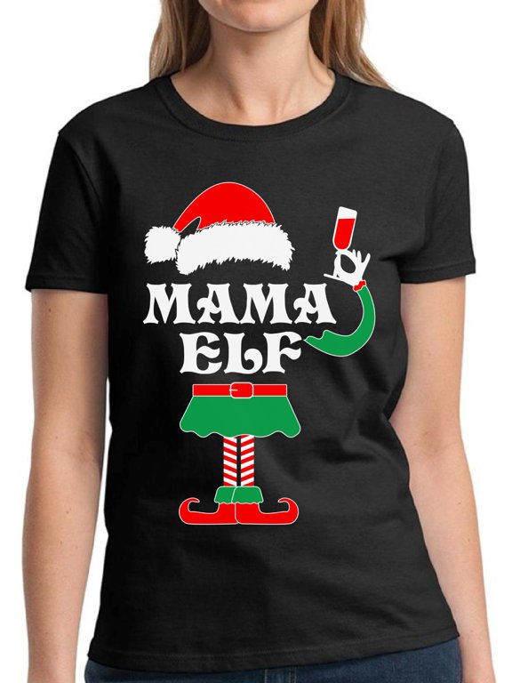 Mama Elf Family Christmas Women T-shirt Ladies Shirt - S M L XL 2XL 3XL Xmas Graphic Tee - Christmas Holiday Gift Cotton T-Shirt for Hers