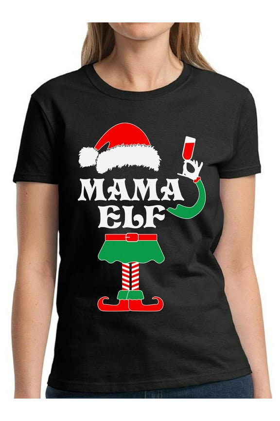 Mama Elf Family Christmas Women T-shirt Ladies Shirt - S M L XL 2XL 3XL Xmas Graphic Tee - Christmas Holiday Gift Cotton T-Shirt for Hers