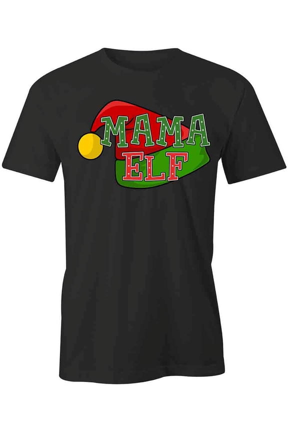 Mama Elf T-Shirt | Christmas Holiday Black Tee Gift