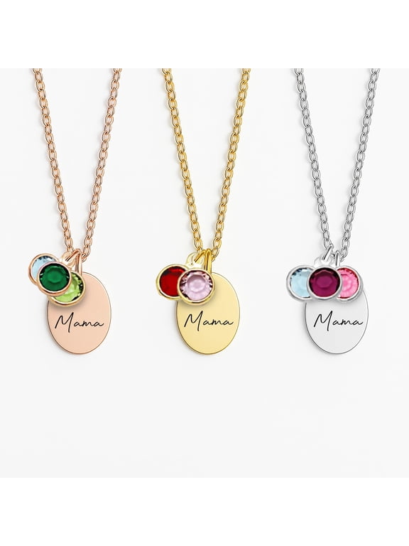 Mama Family Necklace Personalized With Kids Birth Month Birthstones - Mom Necklace Mother Child Gemstones - Mommy Gifts from Kids - Custom Mama Jewelry with Birth Stone Charms - Mother's Day Gifts